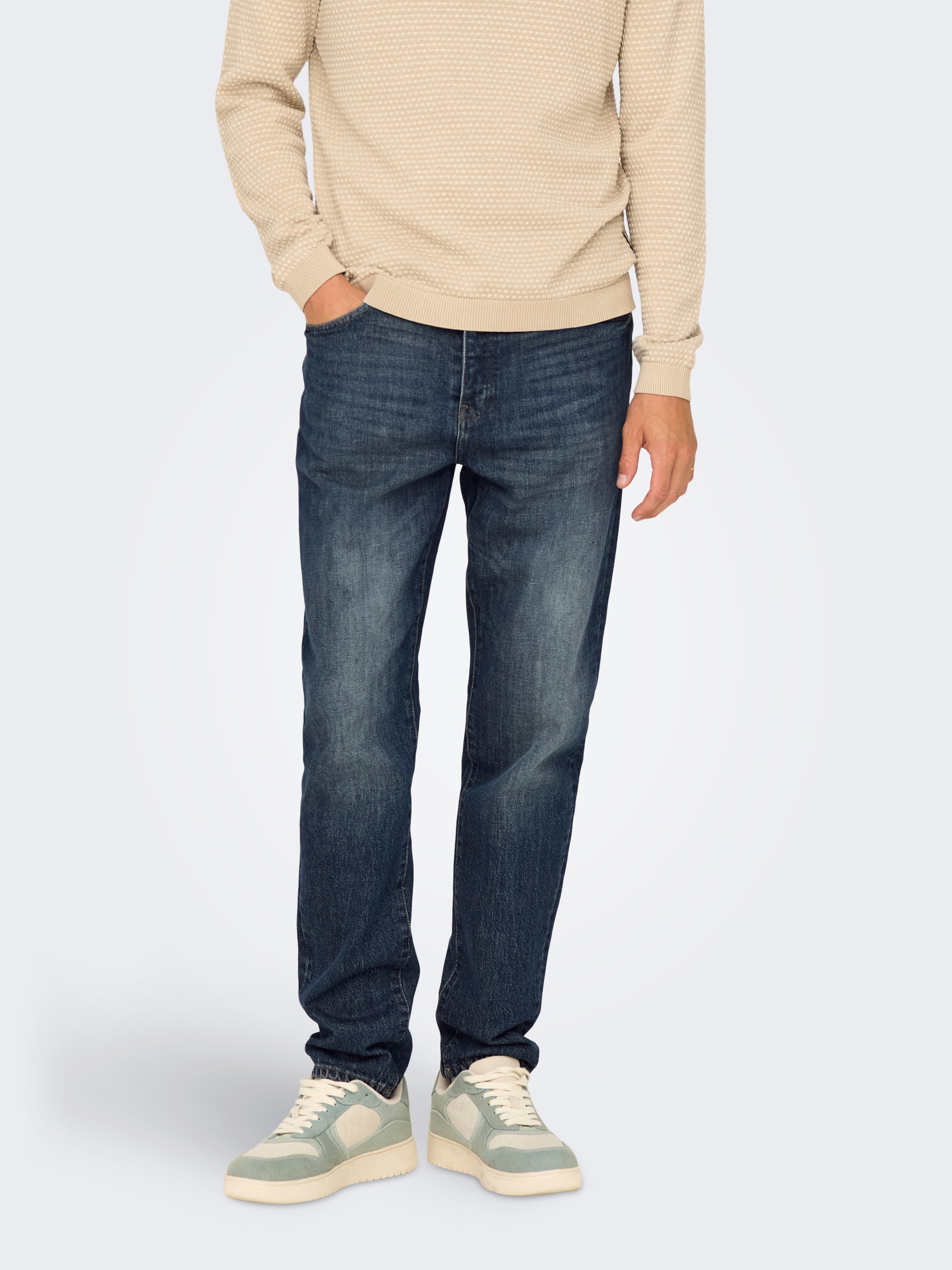 ONSYOKE Mittlere Taille Komfort Fit Jeans Dark Blue Denim