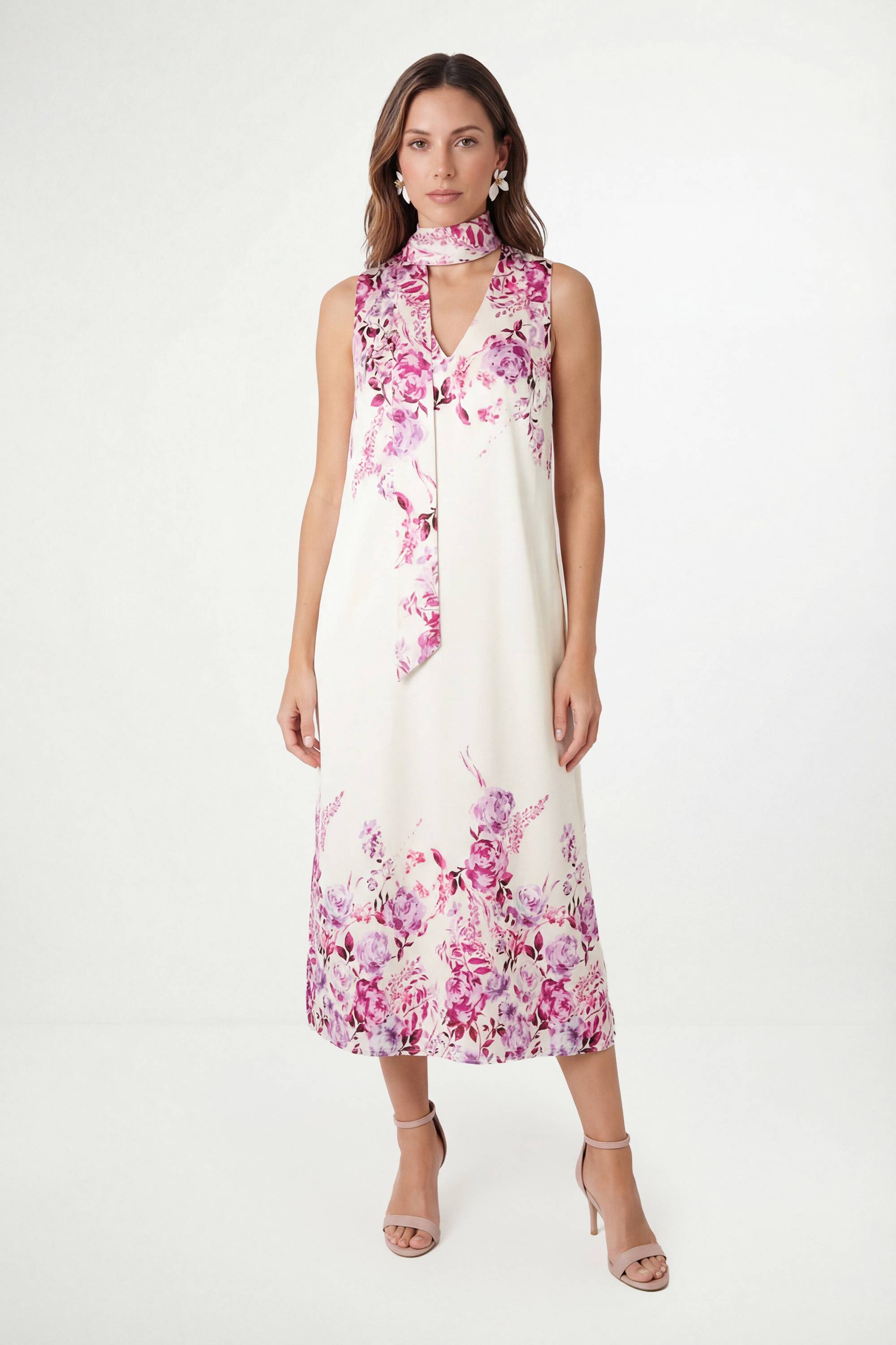 Wallis Robe Midi En Satin Fleuri Avec Foulard Petite