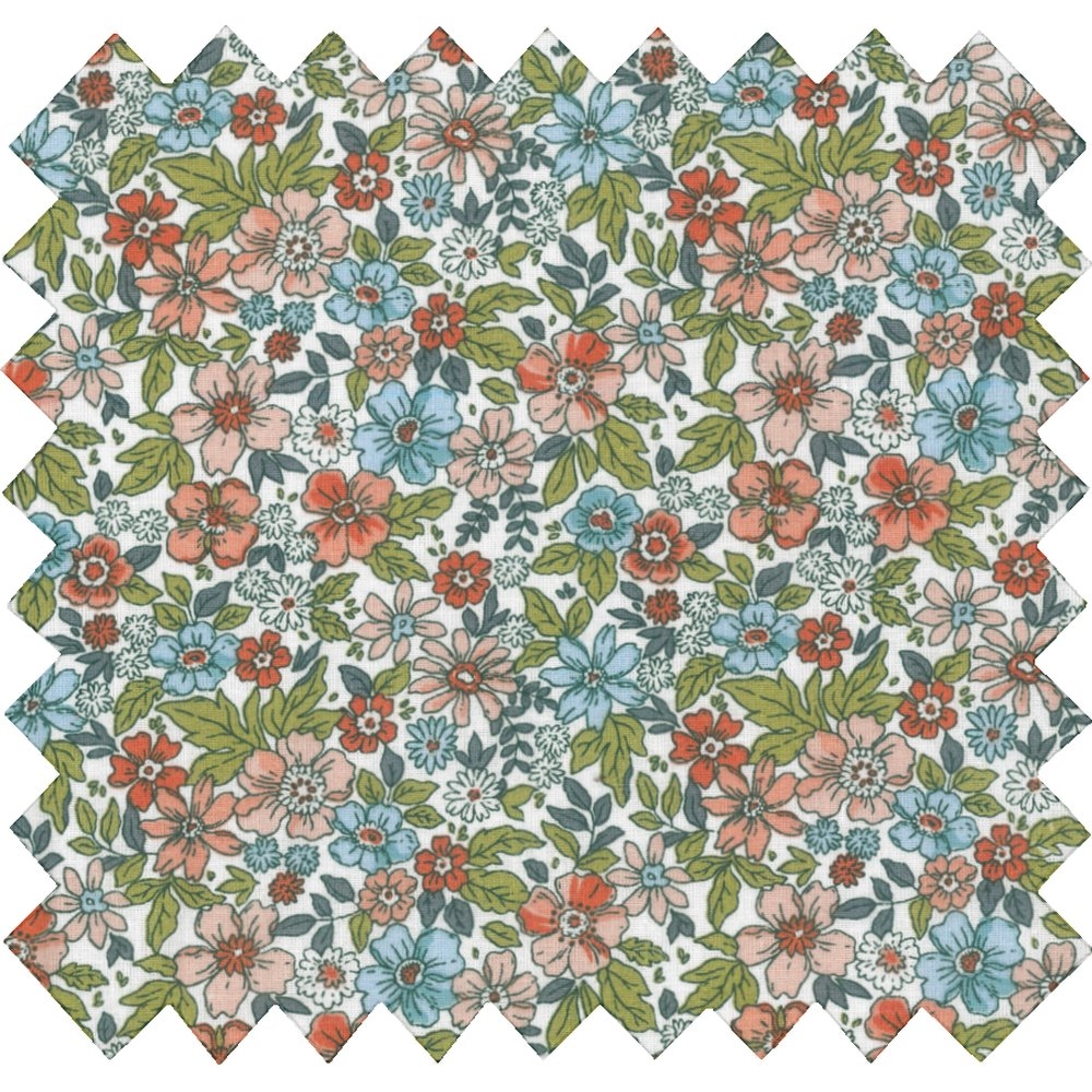 Coupon Tissu 1 M Fleuri Vert Et Nudeex1095