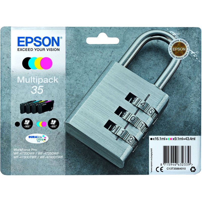 Epson 35 Pack de 4 cartouches 1 noir et 3 couleurs pour imprimante jet d'encre