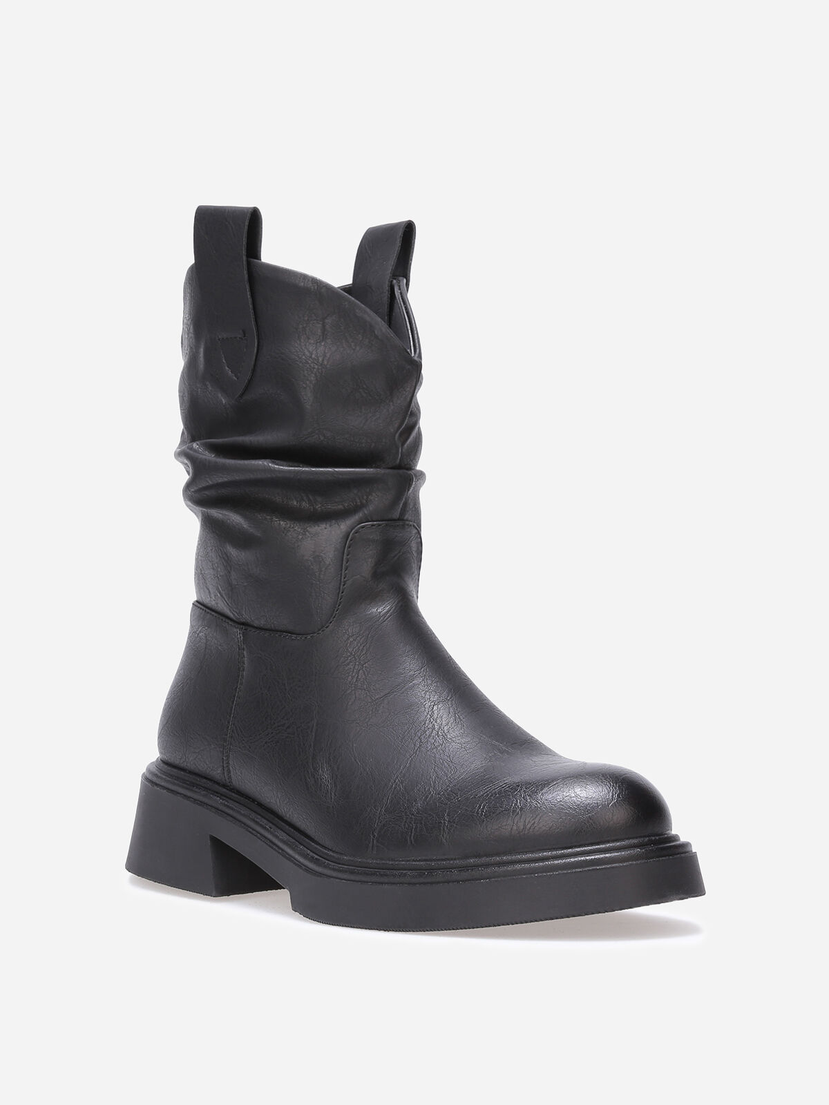 Bottines plissées à semelle épaisse- Noir
