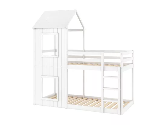 Lits superposés enfant 2 x 90 x 200 cm - avec échelle et garde-corps - charge max 120kg - Pin - Blanc