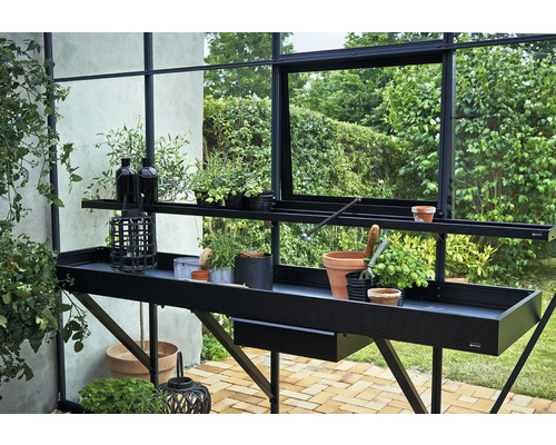 Aluminium tafel JULIANA met 3 vakken, 213 x 52 cm, zwart