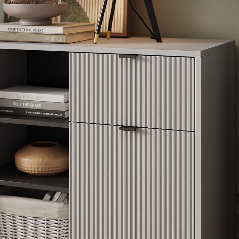 Vicco Kommode Eliza, Grau, 120 x 81.2 cm mit 2 Schubladen und 2 Türen