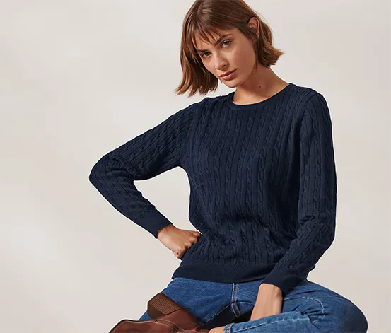 Zopfstrickpullover, dunkelblau