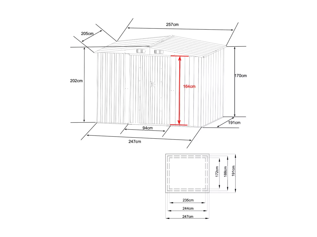 Abri de jardin métal en acier galvanisé gris 5,2 m² - MANSO