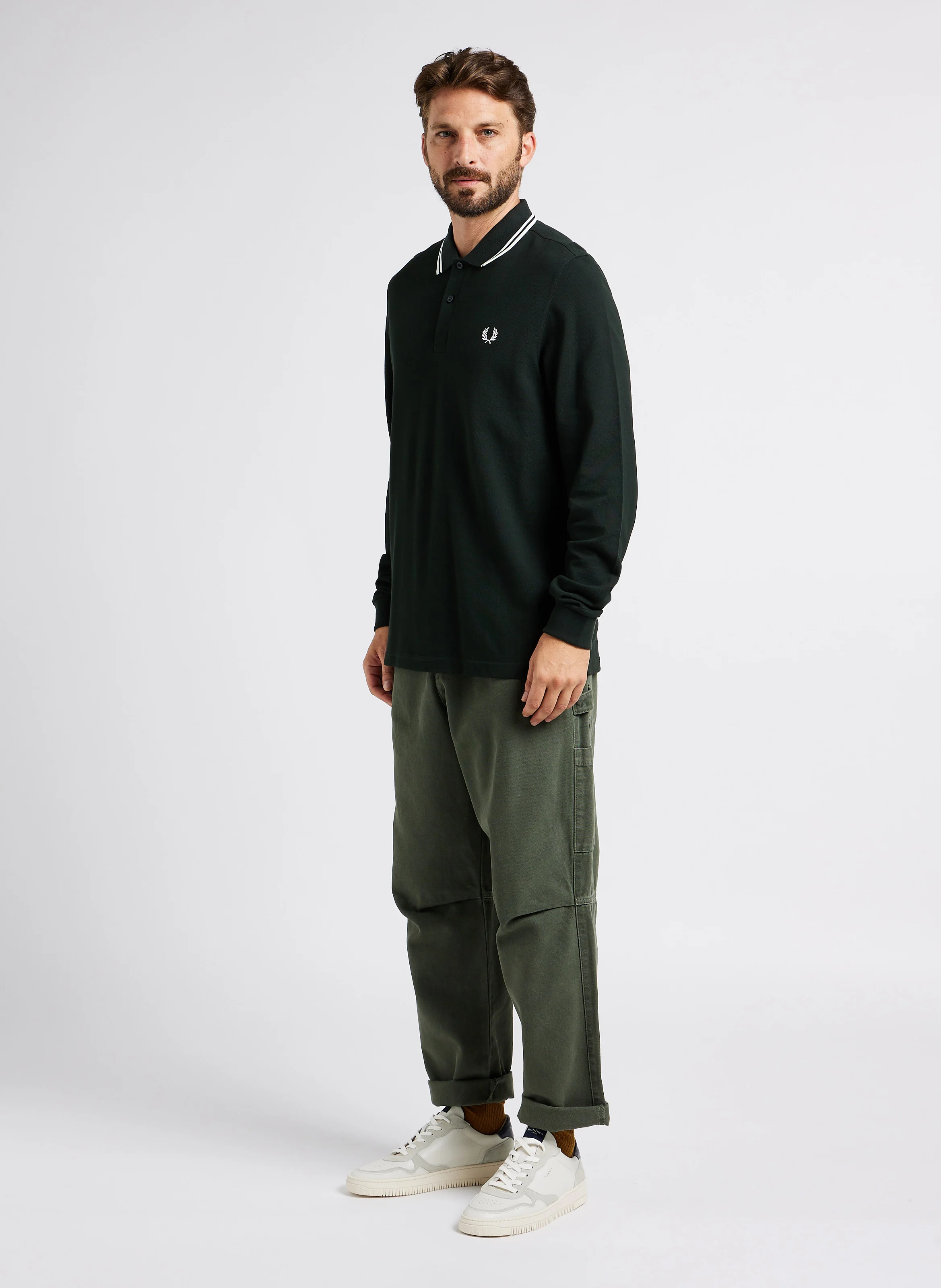 Polo manches longues en coton piqué | Vert