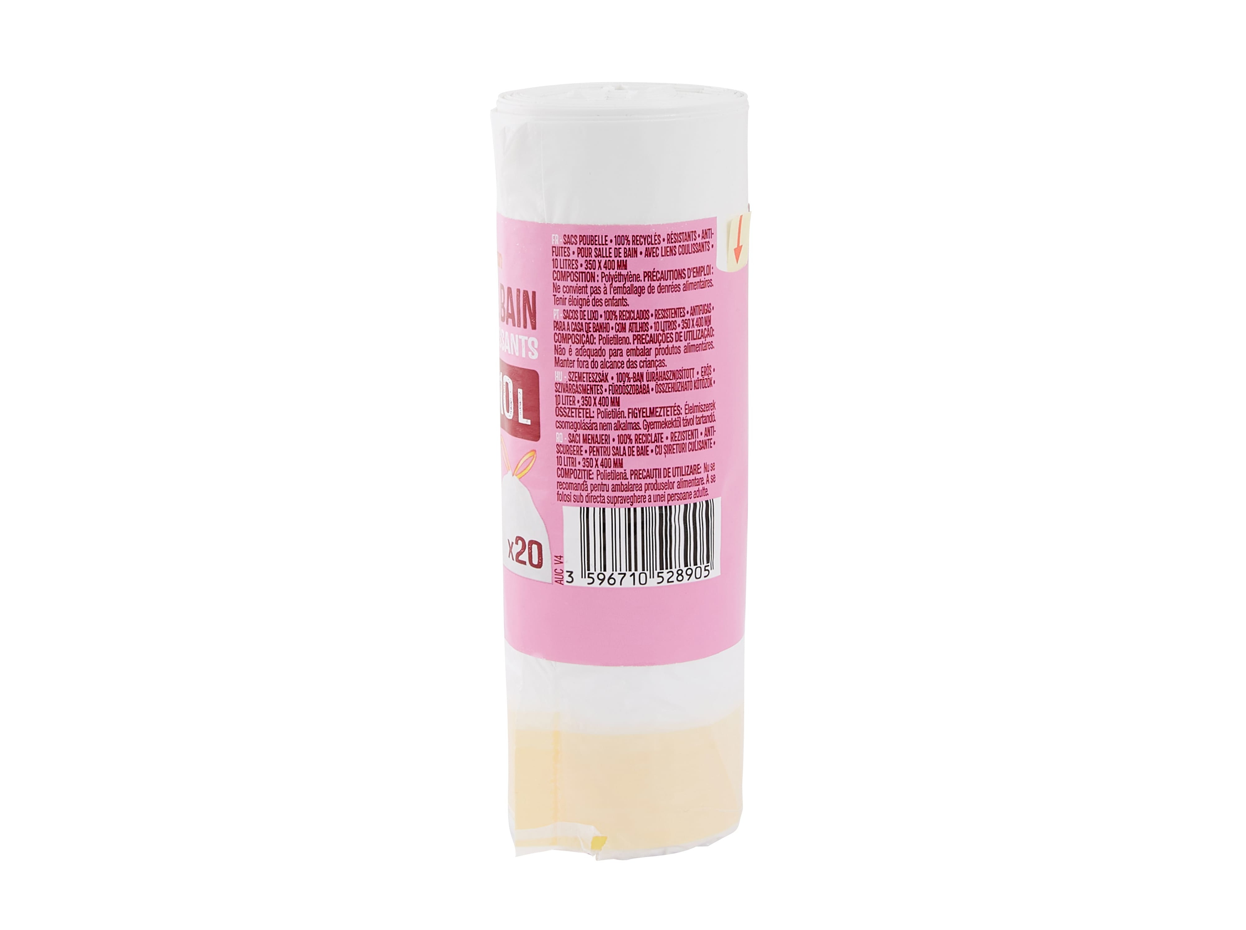 SACO DE LIXO AUCHAN 100% RECICLADO FECHO FÁCIL WC 10L 20UN