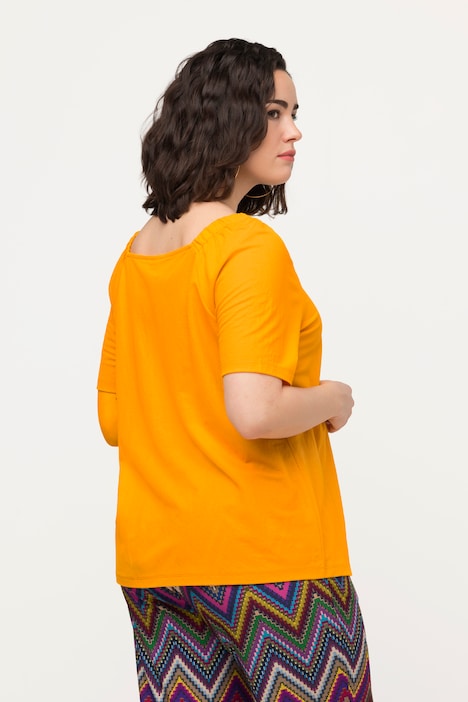 Shirtbluse, Kräuselungen, V-Ausschnitt, Halbarm