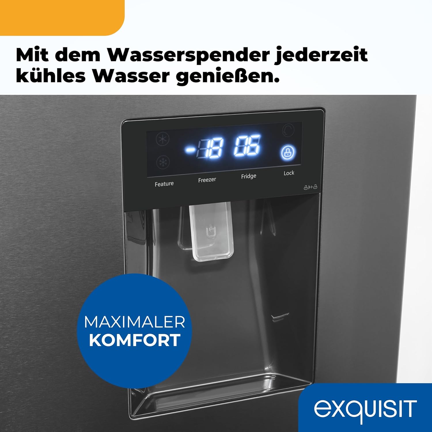 Exquisit Frenchdoor-Kühlschrank, 506 L, Kombigerät, 2-in-1, Kühl- und Gefrierteil, No-Frost, Wasserspender, inoxlook, FD5490-160-WS-202E inoxlook-az