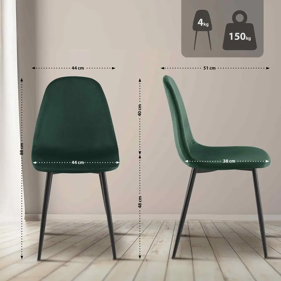 CLP Set van 4 Eetkamerstoel Napier zwart Frame - Fluweel - groen