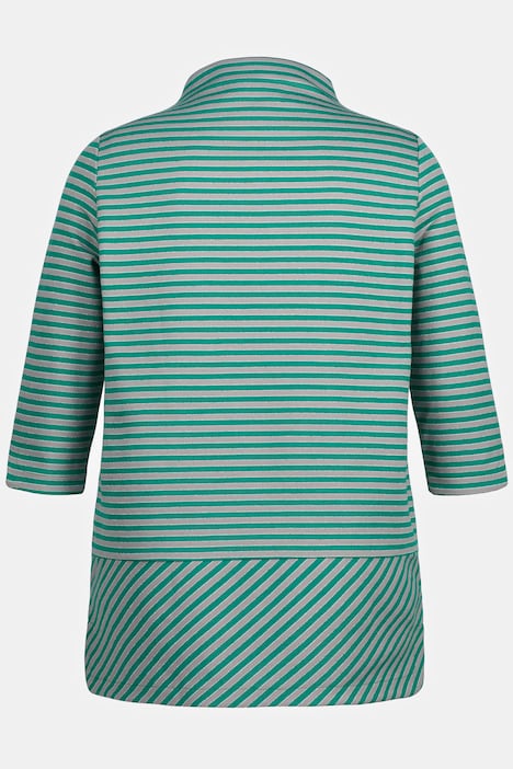 Shirt, Streifen, Metallic-Effekt, Stehkragen, 3/4-Arm