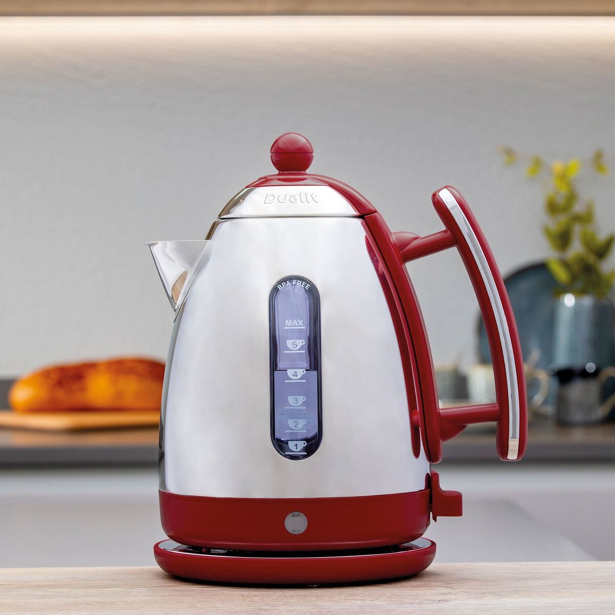 Jug vannkoker 1,5 liter, rød/rustfritt stål