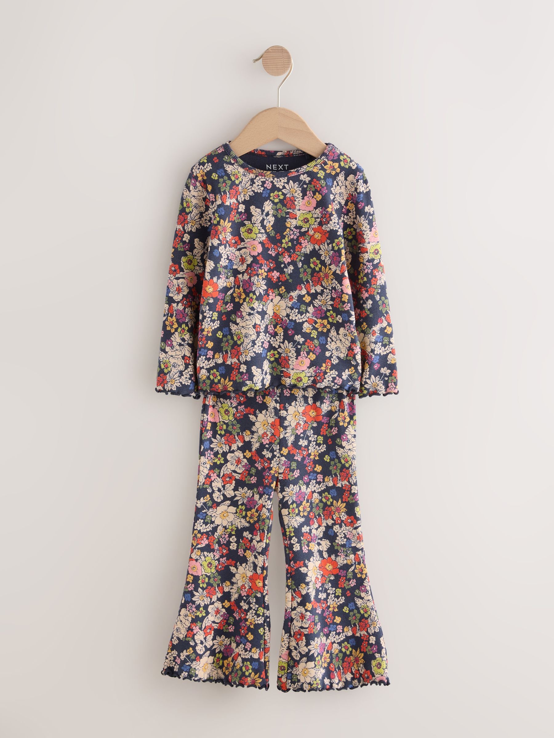 Donkerblauw/roze - Set van 3 tops en flared leggings (3mnd-7jr)