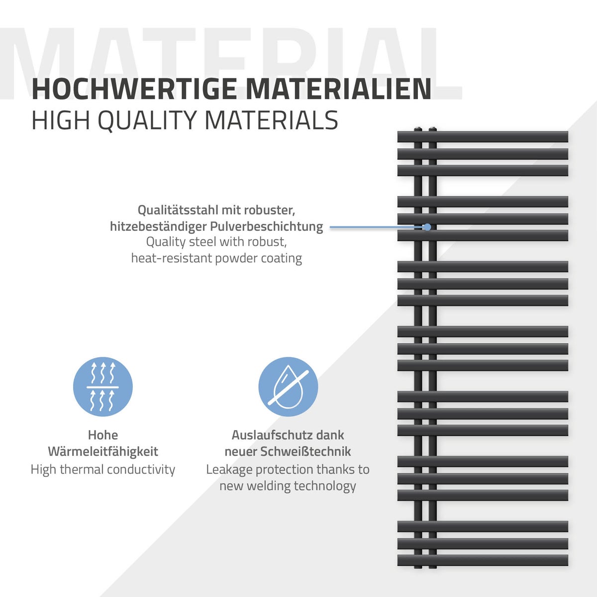 ECD Germany Iron EM Design Elektrische Badkamerradiator met Verwarmingselement 1200 W - 600 x 1600 mm - Antraciet - Designradiator Paneelradiator Handdoekwarmer Handdoekdroger