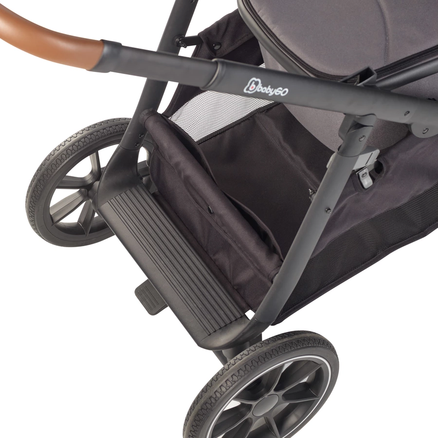 babyGO Geschwisterwagen Duo Grey  brown grip