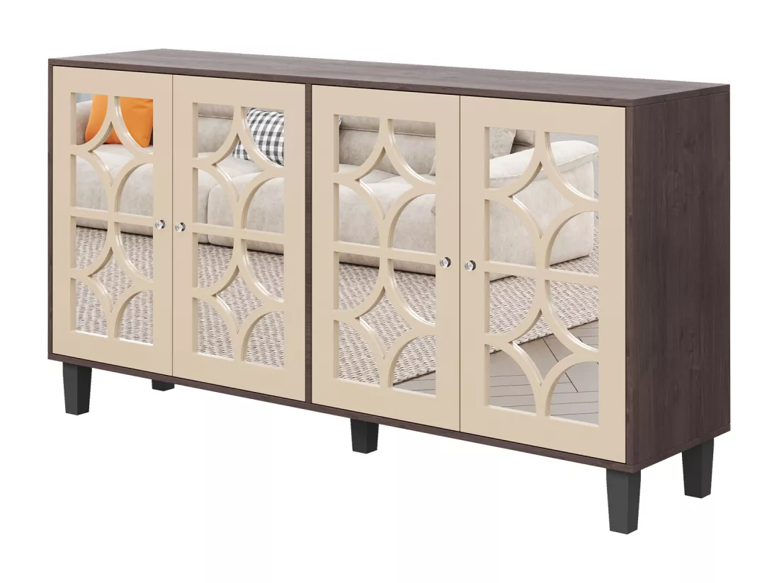Buffet avec 4 portes vitrées - avec étagères réglables - Naturel
