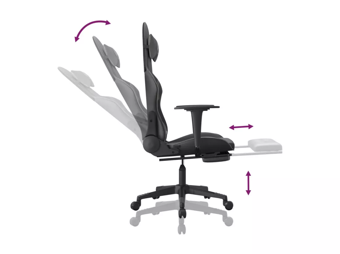 Chaise de jeu avec repose-pied Noir et gris Similicuir