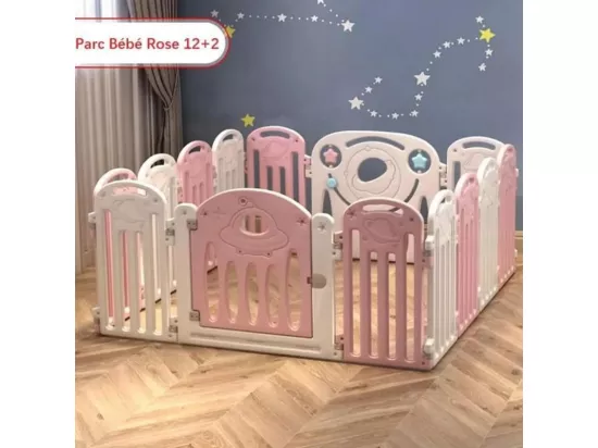 Parc bébé plastique pliable 12+2, avec Porte et Planche à Jouets Parc Centre d'activités, 128×128cm Parc Enfant - Rose