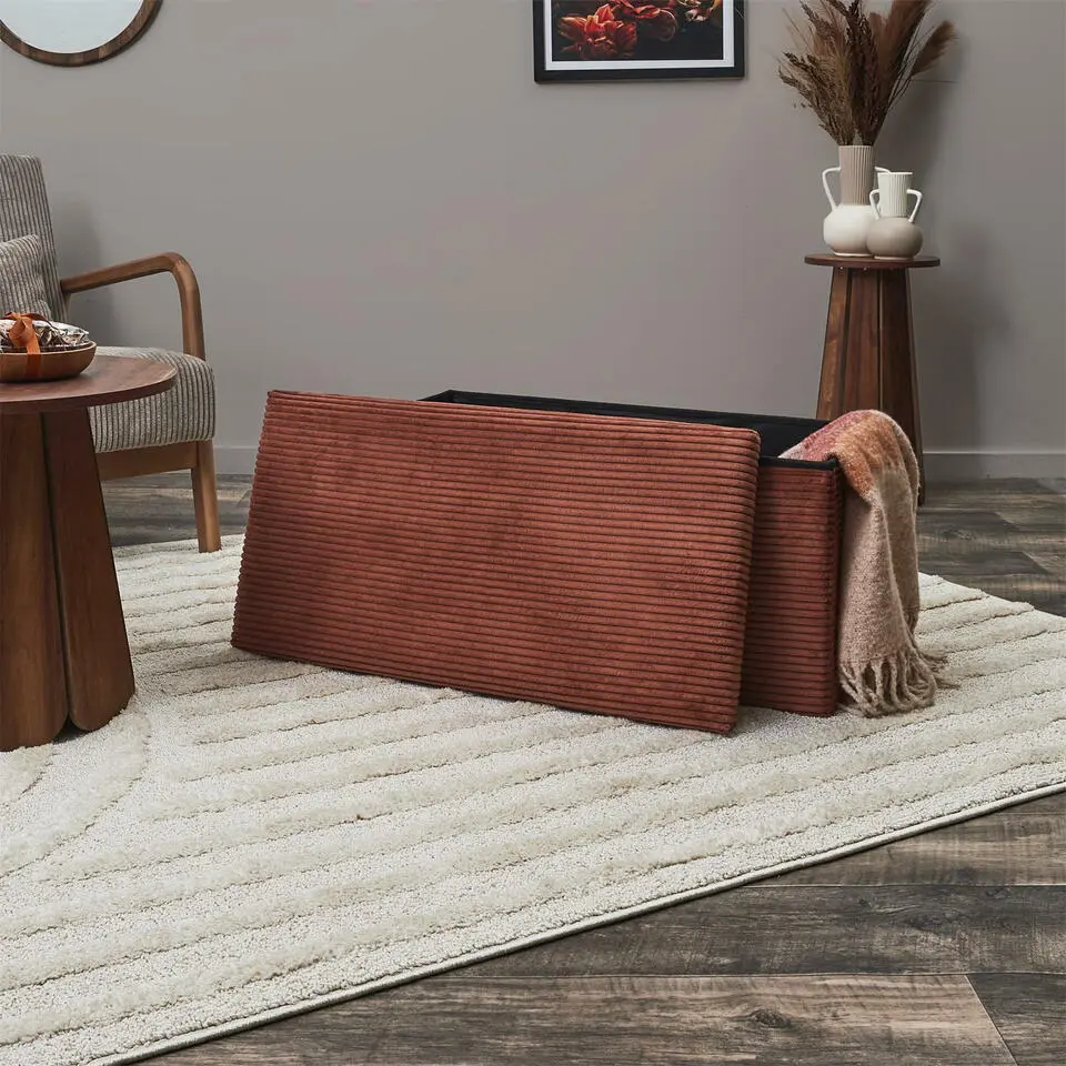 Home Deco Poef - MDF/polyester - bruin terracotta - 76 x 38 cm
