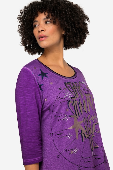 T-Shirt, oversized, Metallic-Stern, Rundhals, 3/4-Ärmel