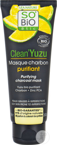So'Bio Étic Clean'Yuzu Masque Charbon Purifiant Peaux Grasses À Imperfections Bio Tube 75ml