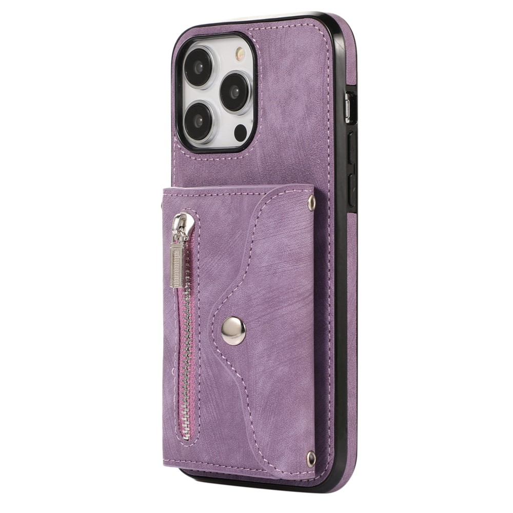 iPhone 14 Pro Max Necklace Leder Schutz Hülle mit Kartenfächer   Handykette (RFID Schutz) - Lila
