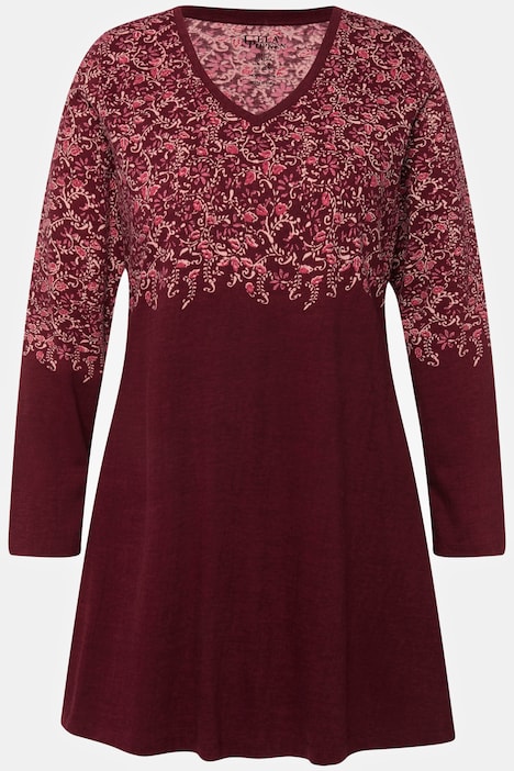Longshirt, A-Linie, bedruckte Büste, V-Ausschnitt, Langarm