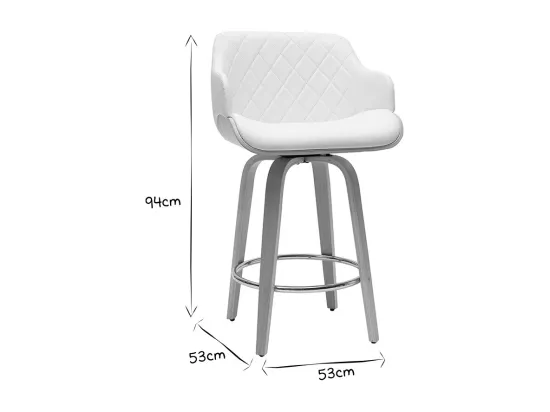Tabouret de bar design pivotant 360° blanc et bois clair H65 cm LUCIEN