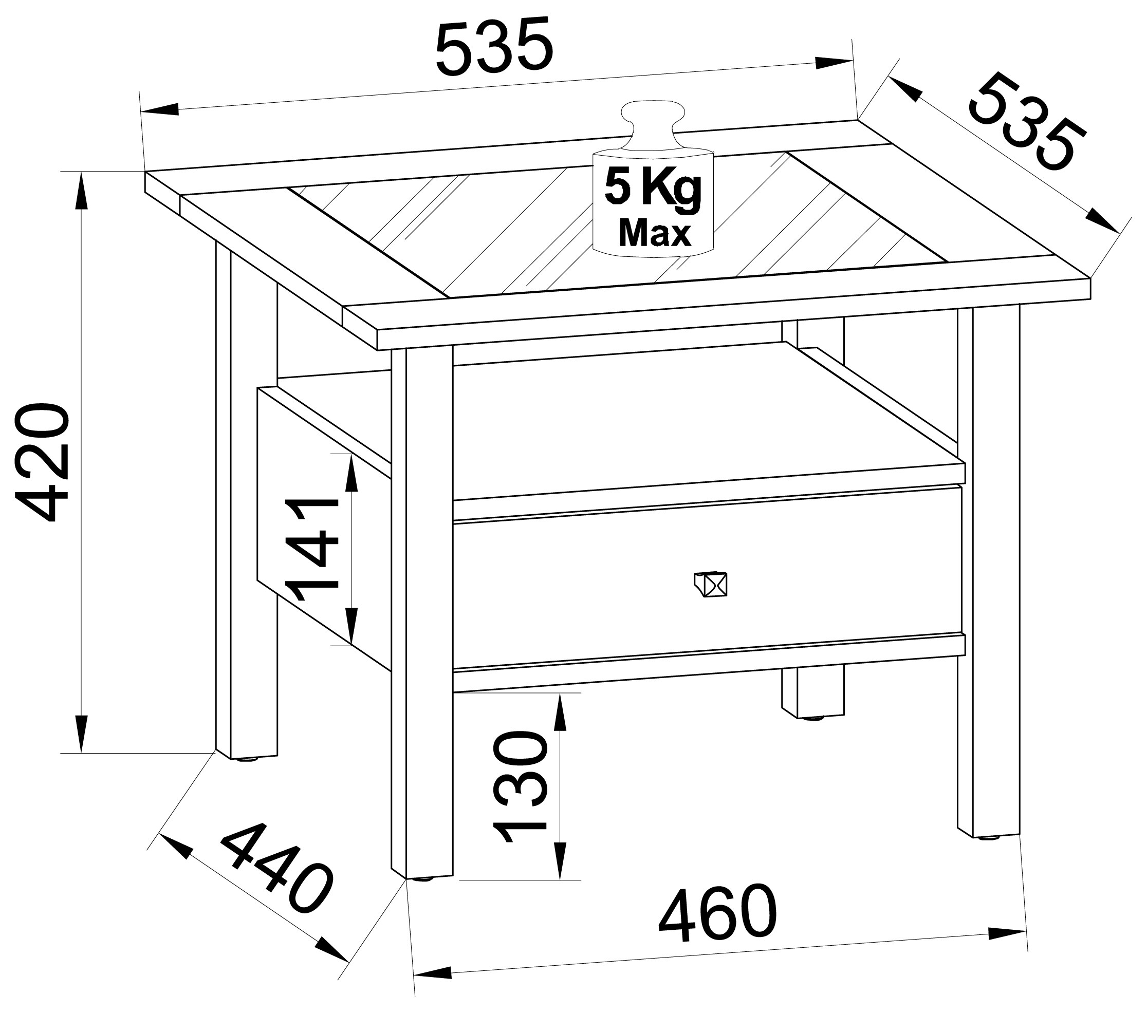 VCM Holz Beistelltisch Couchtisch Sofatisch Wohnzimmertisch Schublade Lingis M