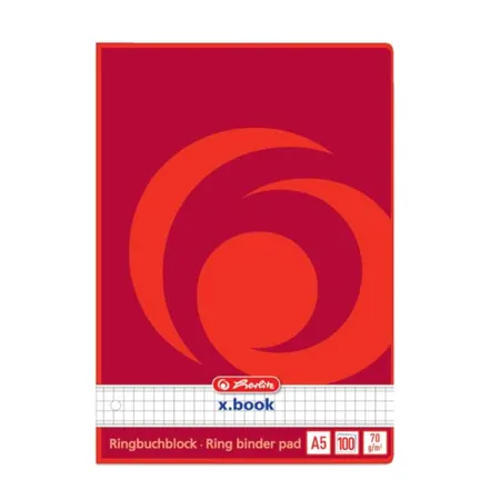 Herlitz Ringbuchblock mit 100 Blatt, DIN A5, kariert, 6-fach Lochung, 4 Stück