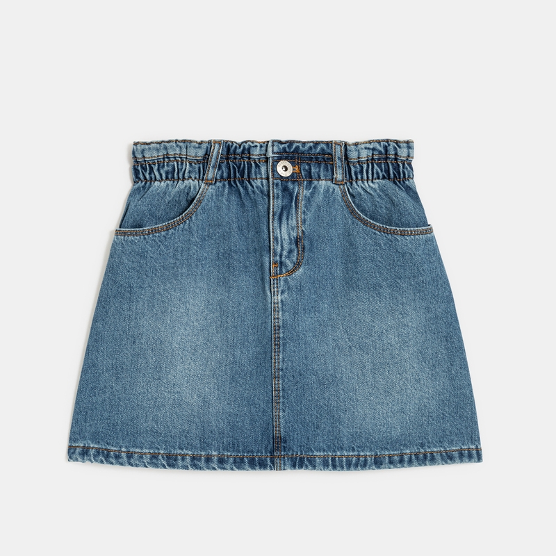Mini-jupe en jean taille haute bleue fille