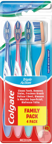 Colgate Triple Action Brosses À Dents Medium Pack Famille 4 Pièces