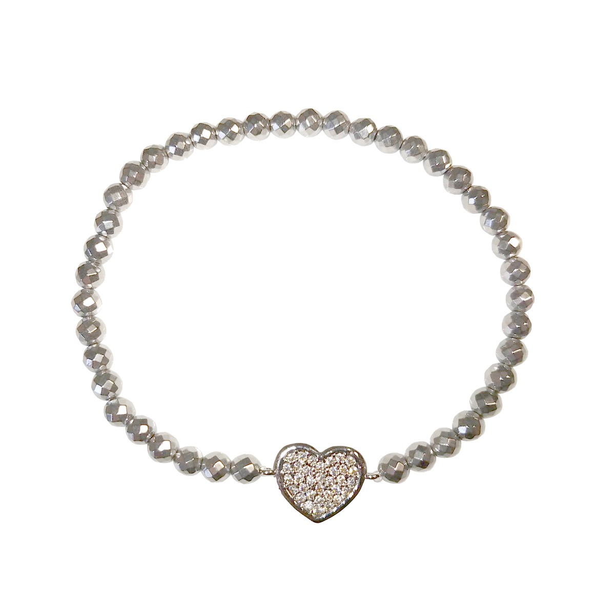 Bracelet fantaisie coeur en acier argenté et oxydes de zirconium