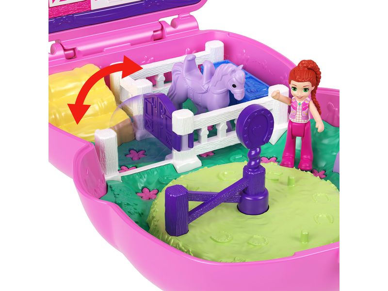 Polly Pocket Spielset Pony Rodeo Schatulle Spielzeug für unterwegs mit Zubehör für Mode und Essen
