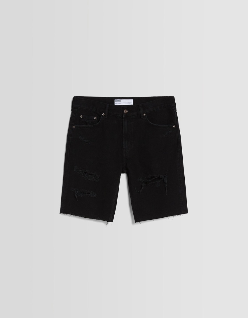 Bermuda jeans rasgada de corte justo
