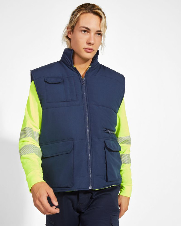 Roly HV9313 - PERSEI Gilet réversible multi-poches haute visibilité avec col montant