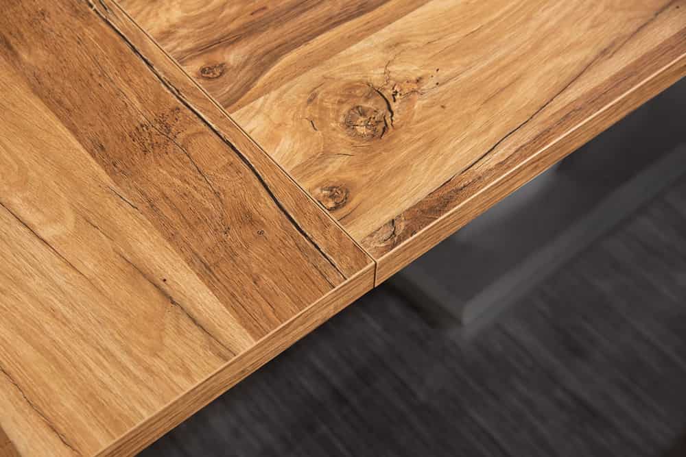 Ausziehbarer Esstisch MONTREAL 180-280cm natur Plankeneiche Holz-Design Schwarzstahl