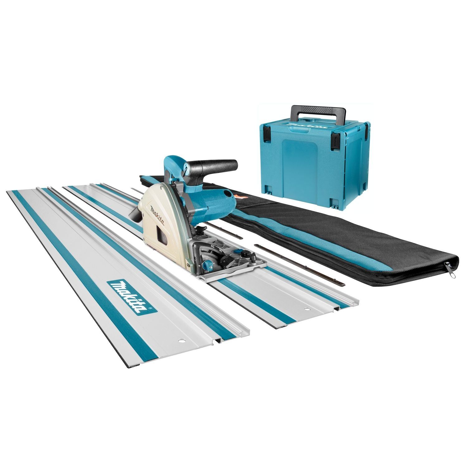 Makita SP6000J1X2 Invalcirkelzaag 230V in Mbox   2x Geleiderail 1500mm   Foudraal   Koppelstripset