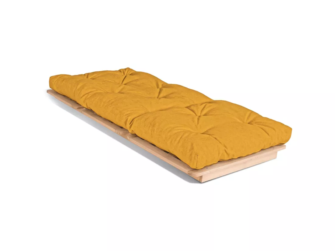 Canapé Lit Convertible en Bois avec Matelas Beige Confort Jaune