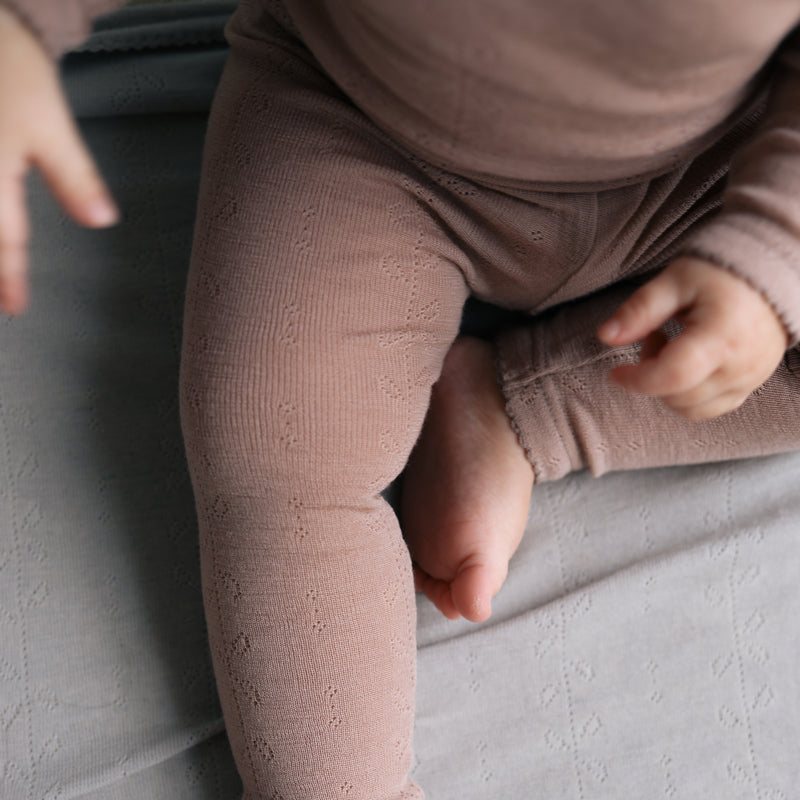 Leg, Uld Pointelle Leggings - Burnt Rose