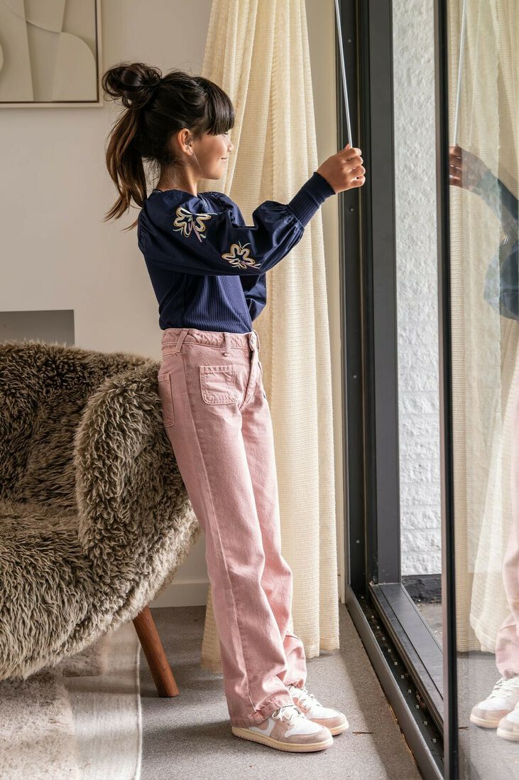 LIKE FLO roze like flo wide jeans wide leg denim with embroidery