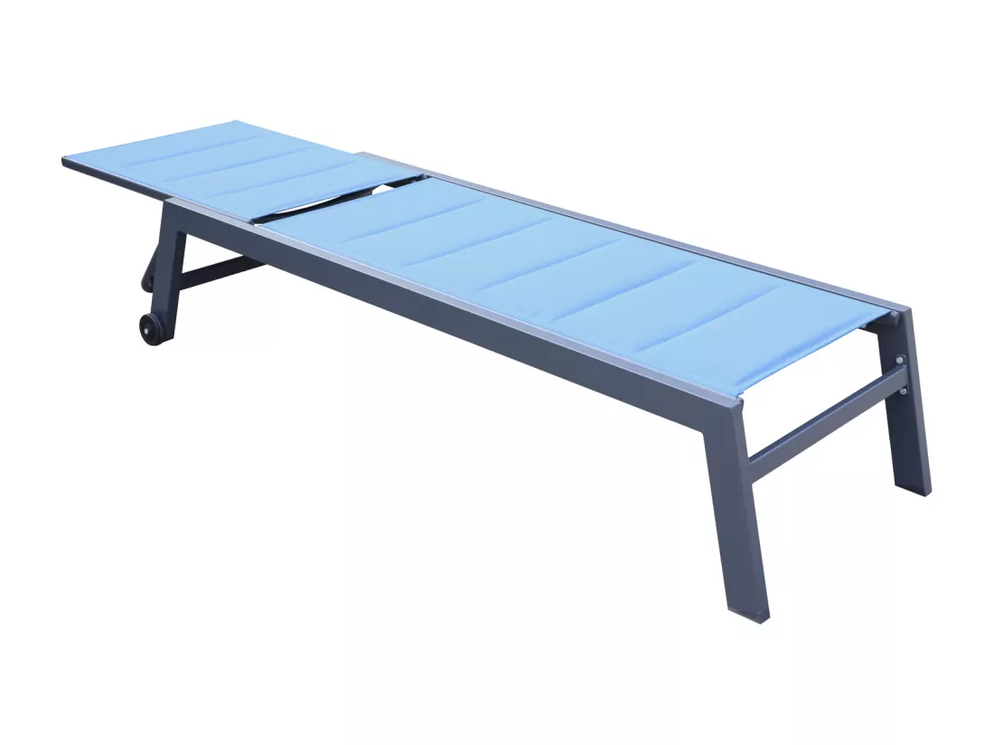 Bain de soleil BARBADOS en textilène bleu gris - aluminium anthracite - HAPPY GARDEN