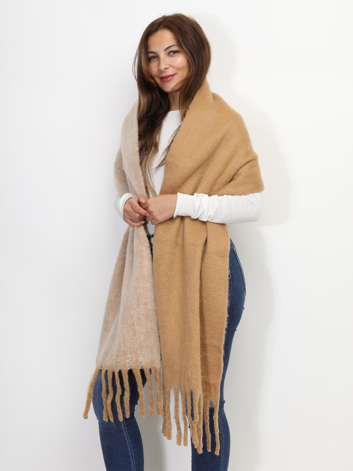 Écharpe duveteuse bicolore- beige_camel