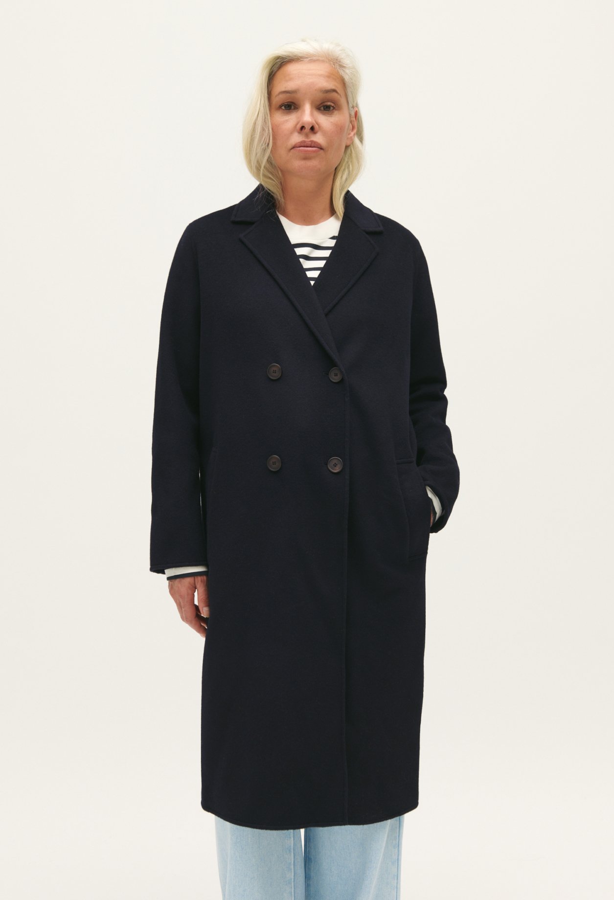 Manteau laine mi-long bleu marine