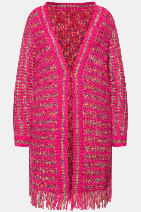 Long-Strickjacke, Straight Fit, Fransensaum