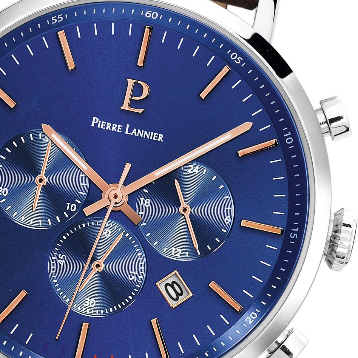 Montre Pierre Lannier homme acier bracelet cuir brun