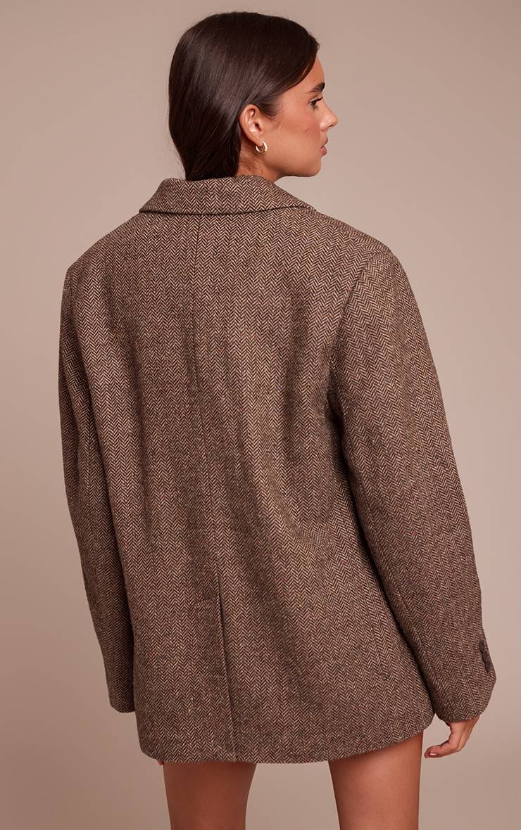 Marron Blazer Oversize À Col Mao En Chevrons