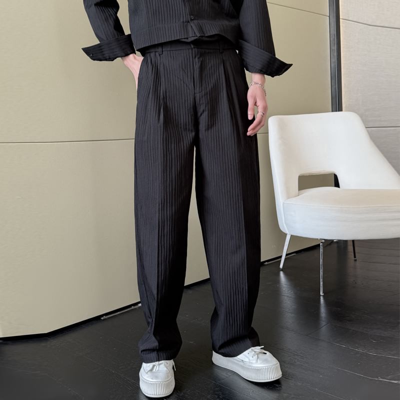 Freehop - Mid Rise Plain Textured Straight Leg Broek