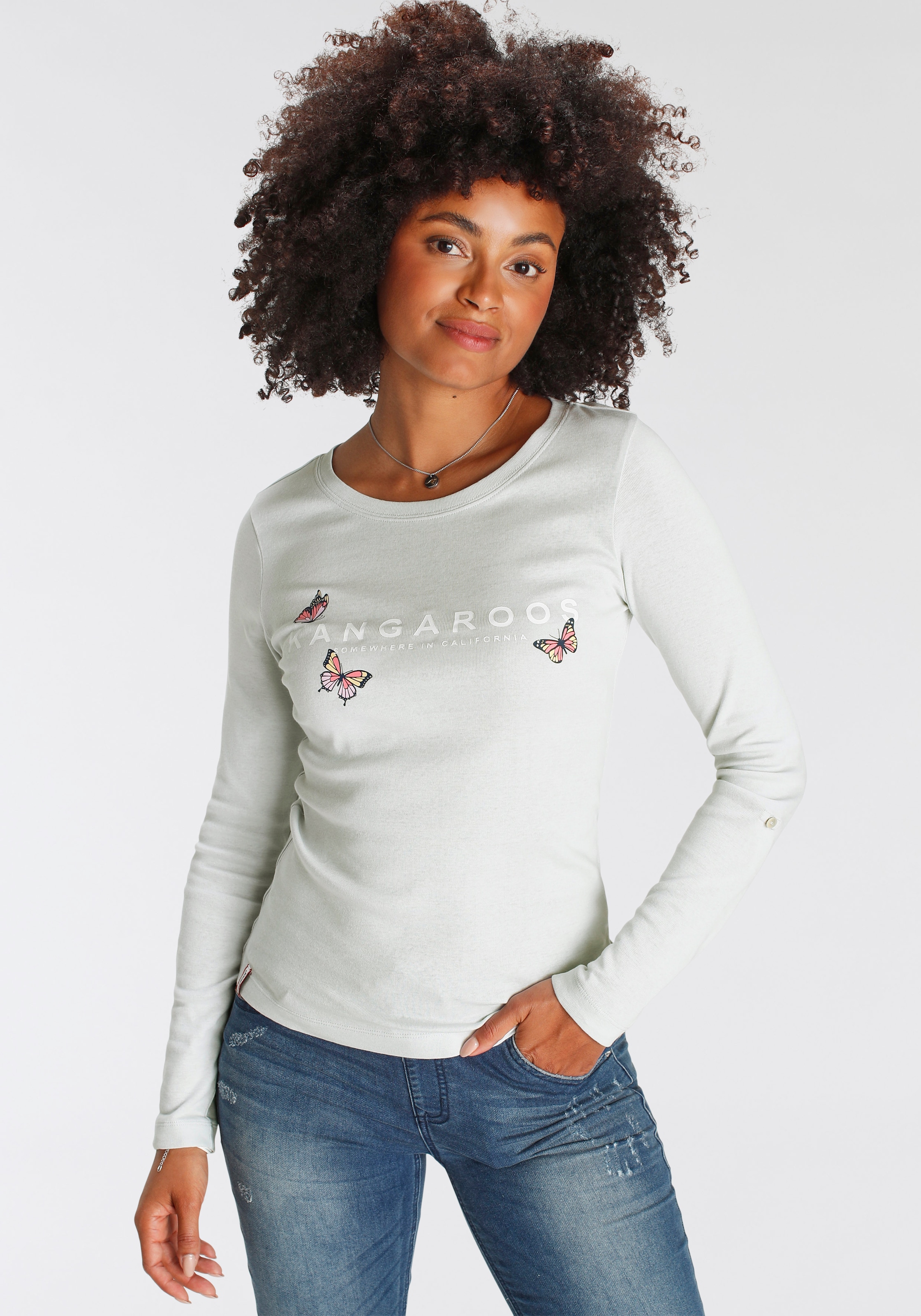 KangaROOS Langarmshirt , krempelbare Ärmel,  sehr figurbetonter Schnitt